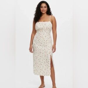JustFab Cream Floral Midi Dress with Side Slit